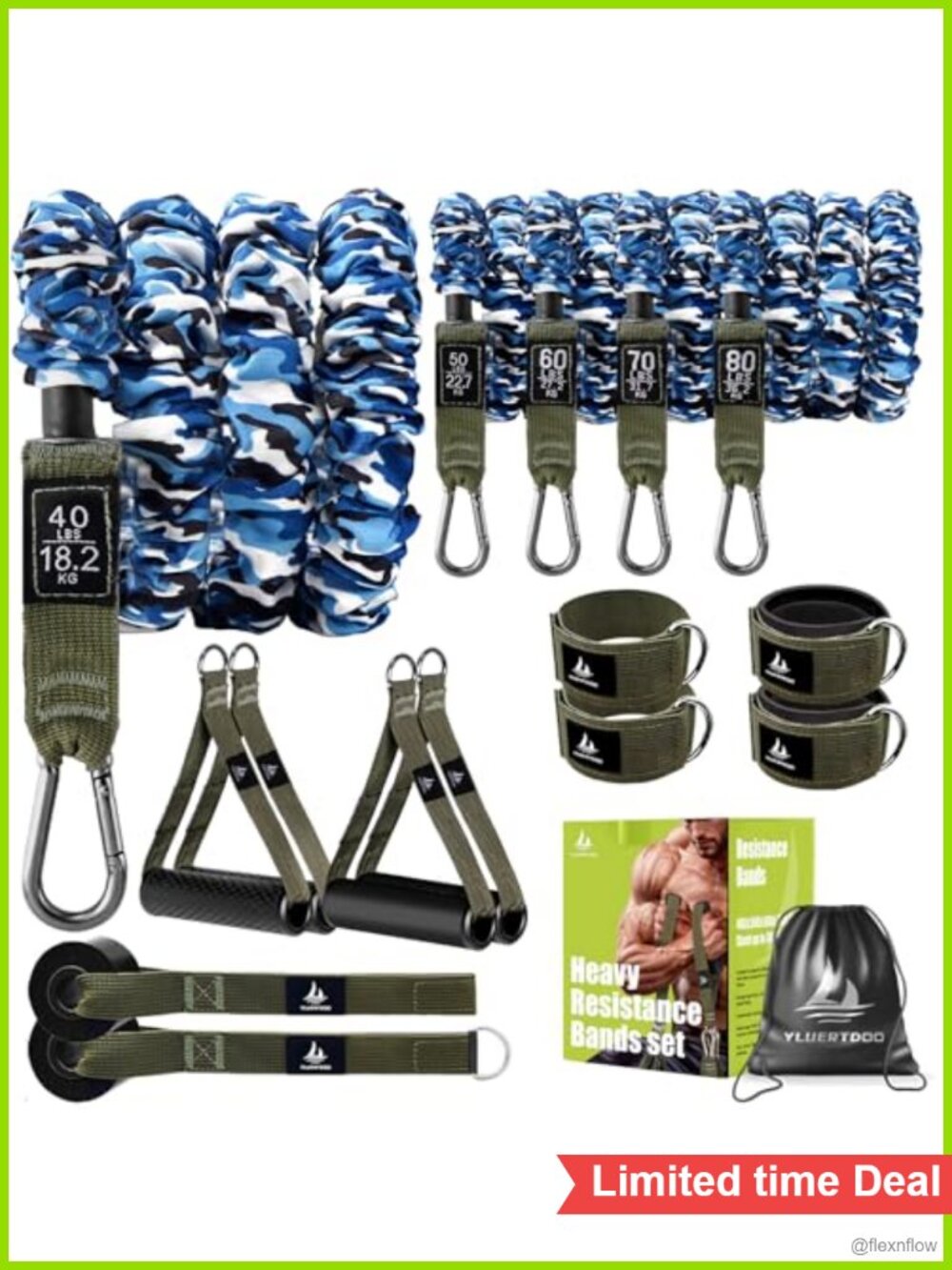 Resistance Bands Set with Handles & Protective Sleeves 40-300lbs Stackable